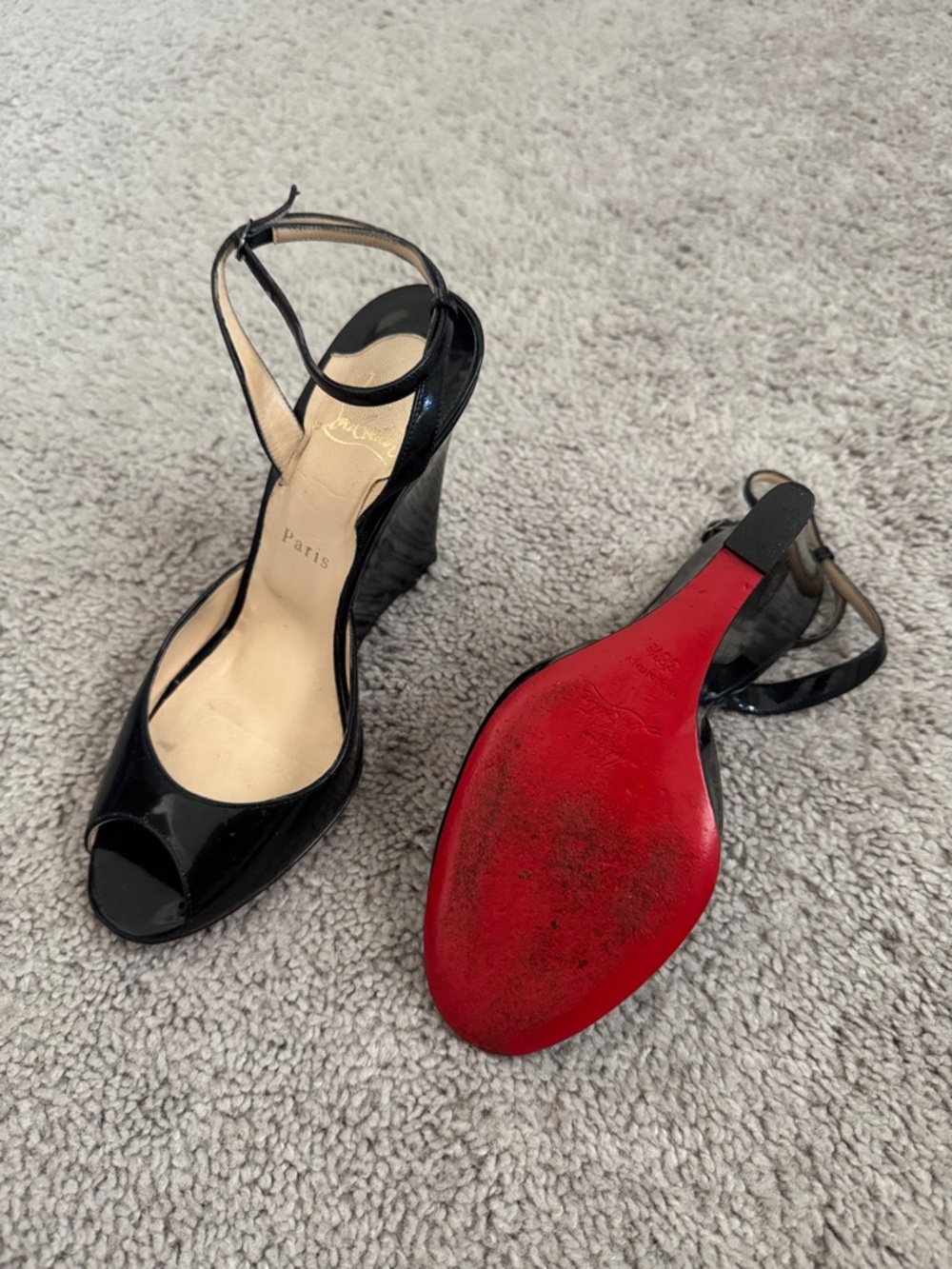 Christian Louboutin Black Patent Peep-Toe Ankle-Strap Heels - Picture 4 of 8